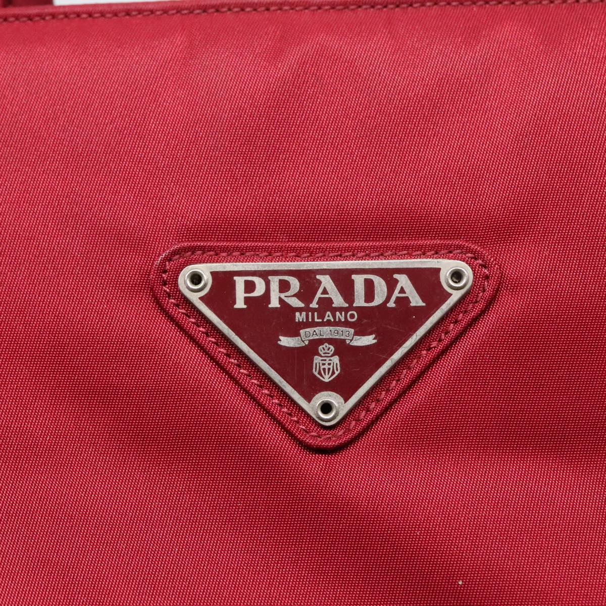 PRADA Hand Bag Nylon Red Silver Auth 93374