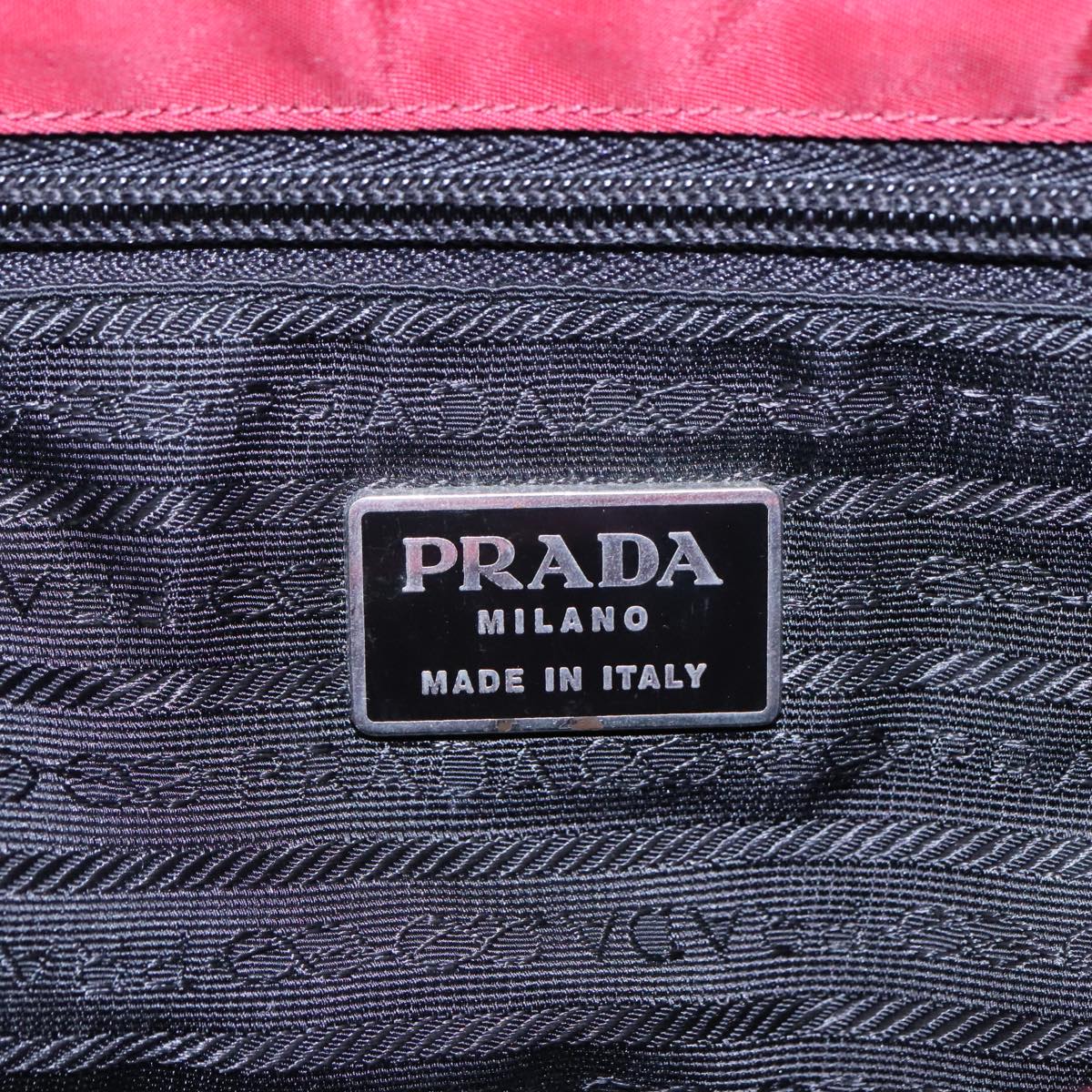 PRADA Hand Bag Nylon Red Silver Auth 93374