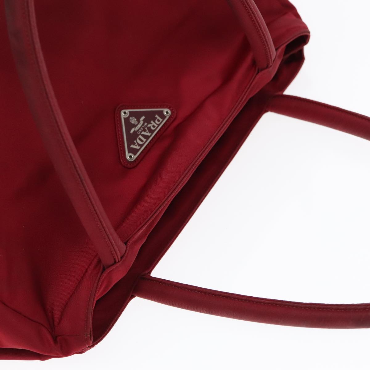 PRADA Hand Bag Nylon Red Silver Auth 93374