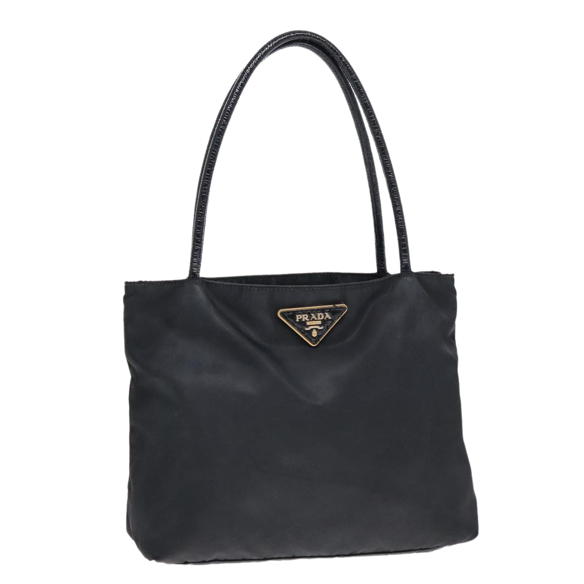 PRADA Hand Bag Nylon Black Gold Auth 93375