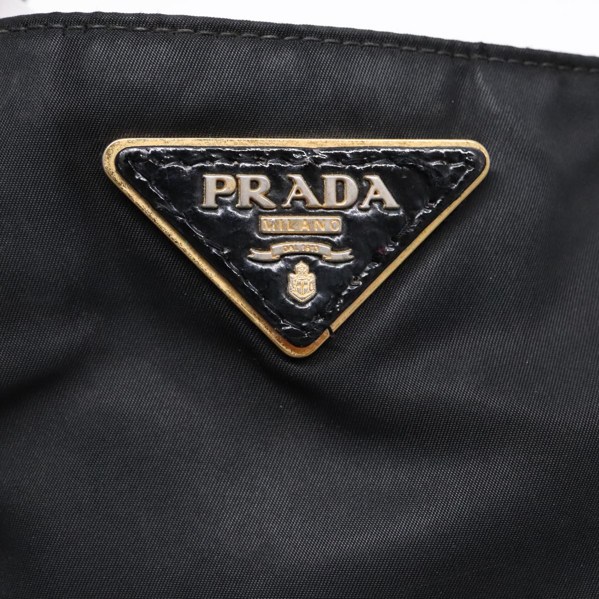 PRADA Hand Bag Nylon Black Gold Auth 93375