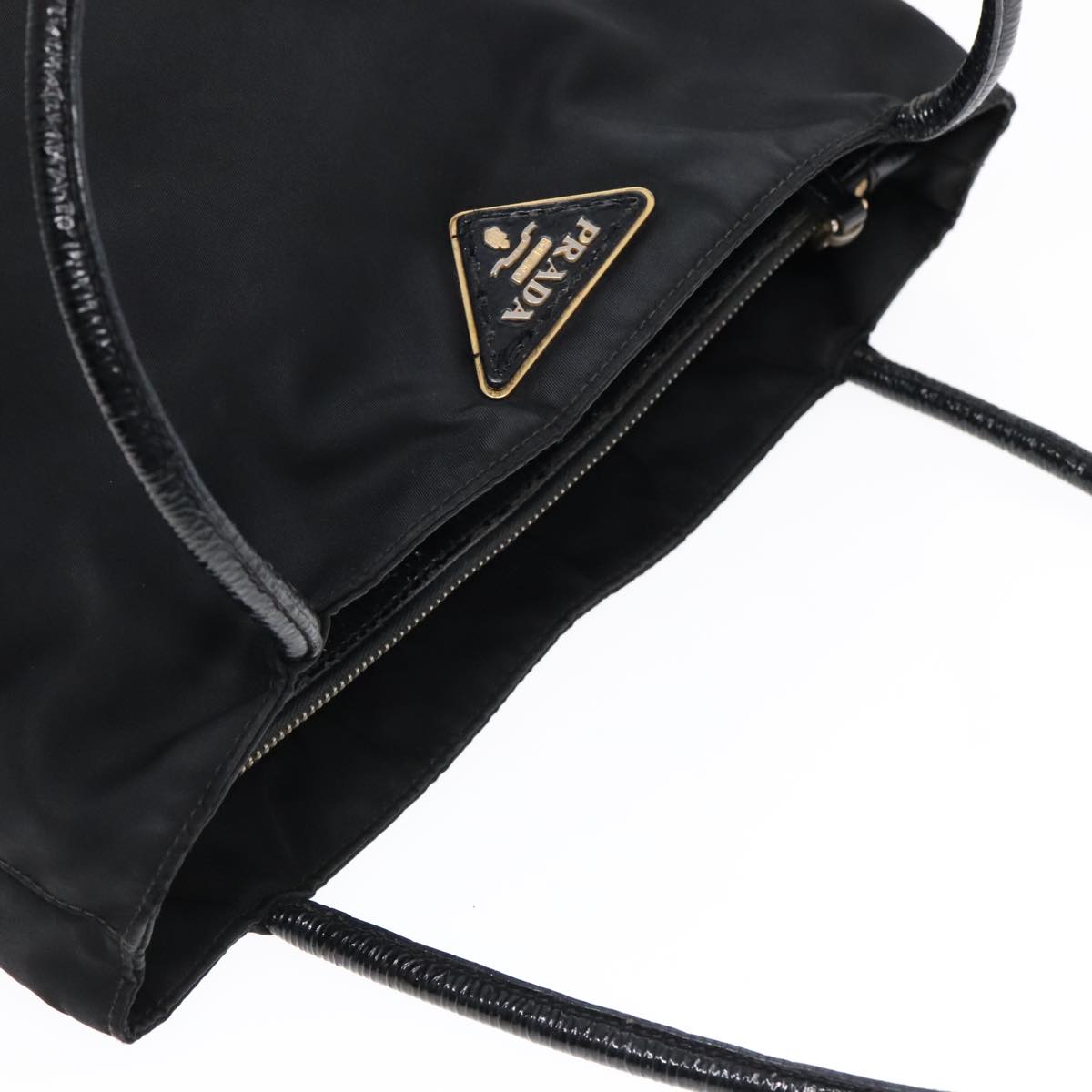 PRADA Hand Bag Nylon Black Gold Auth 93375