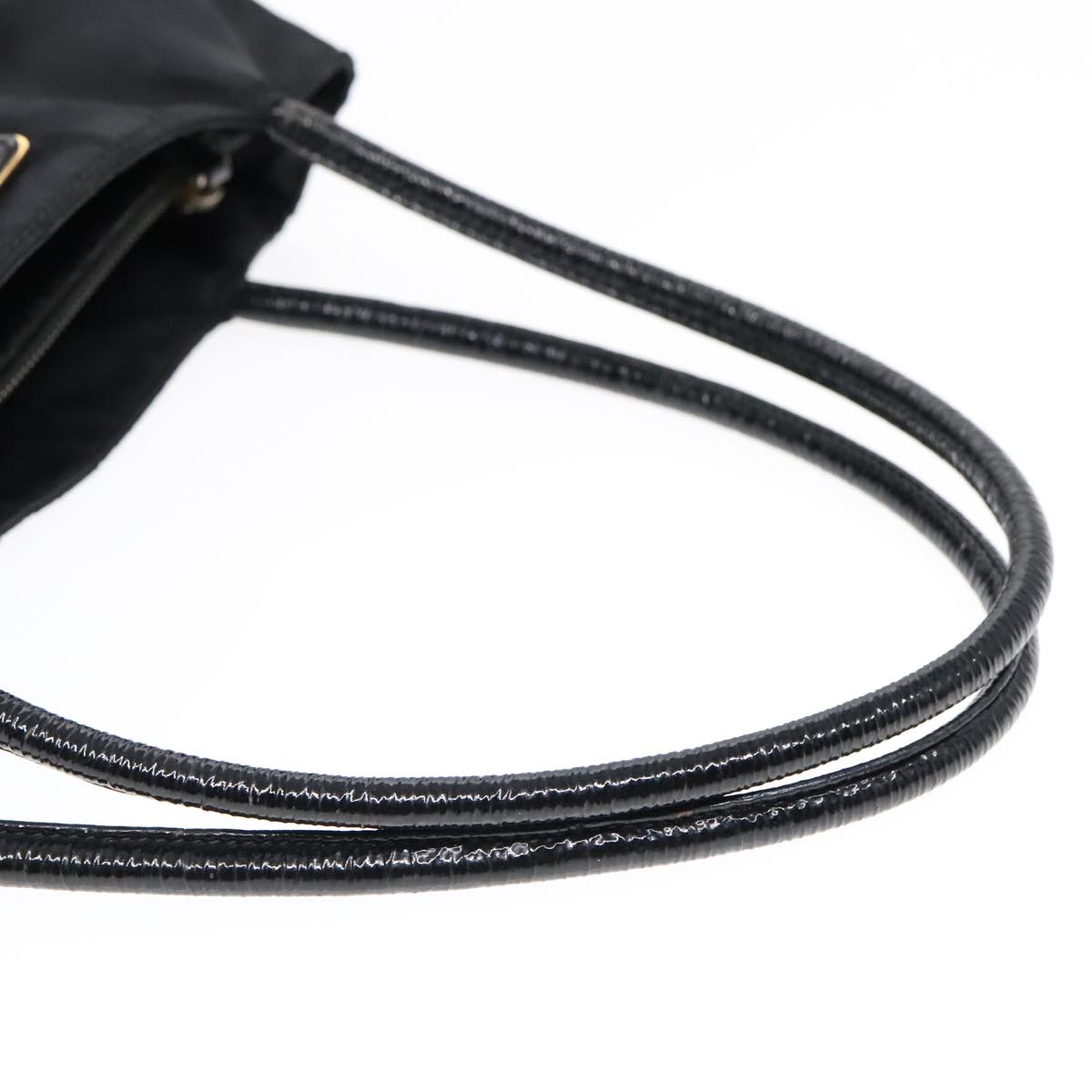 PRADA Hand Bag Nylon Black Gold Auth 93375