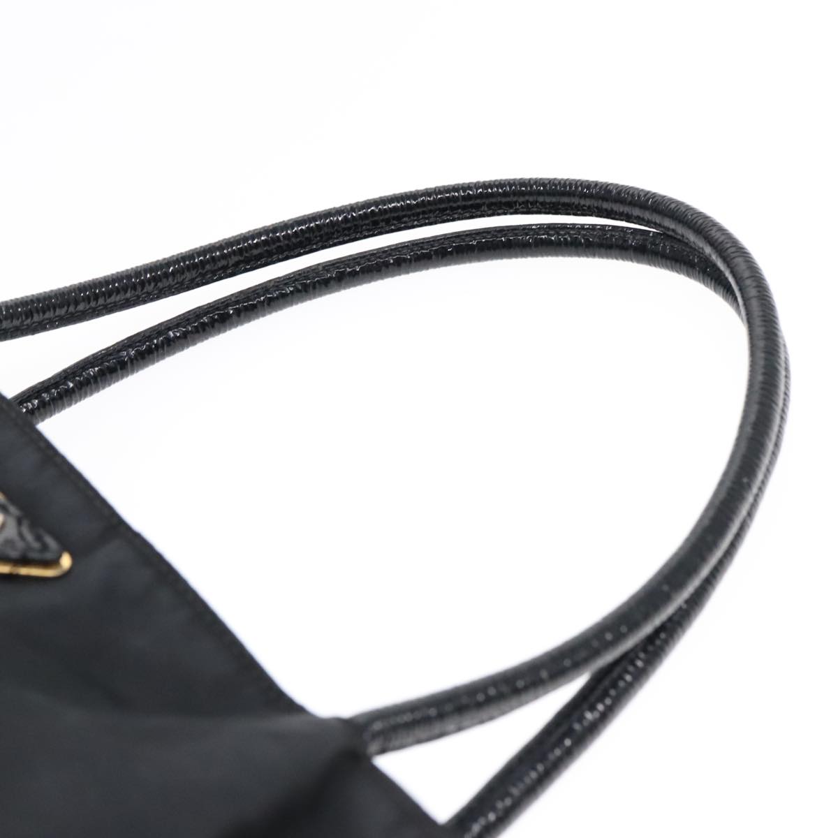 PRADA Hand Bag Nylon Black Gold Auth 93375