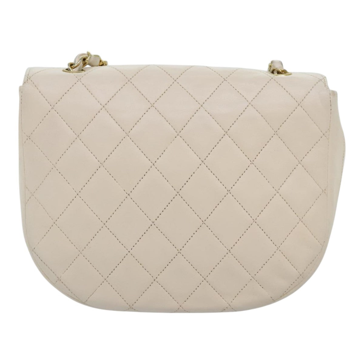 CHANEL Matelasse Big COCO Mark Chain Bag Lamb Skin White Gold CC Auth 93377 - 0