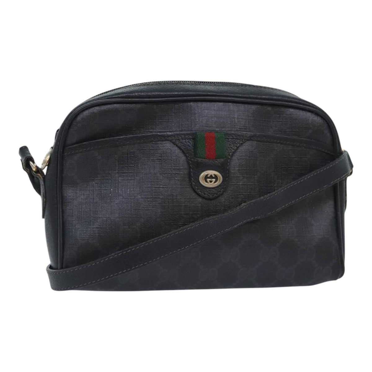 GUCCI GG Supreme Web Sherry Line Shoulder Bag Black Gold 116 02 089 Auth 93379