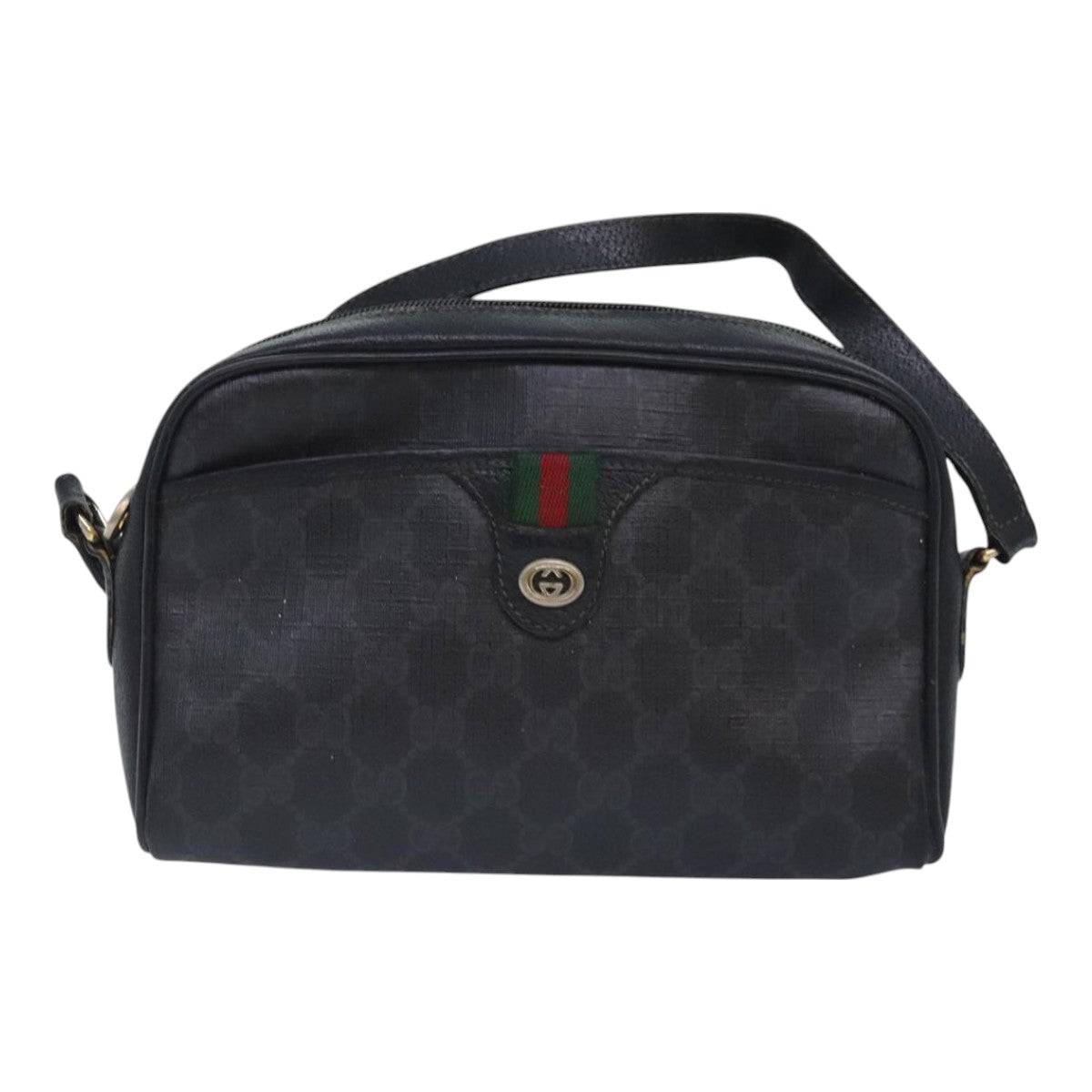 GUCCI GG Supreme Web Sherry Line Shoulder Bag Black Gold 116 02 089 Auth 93379