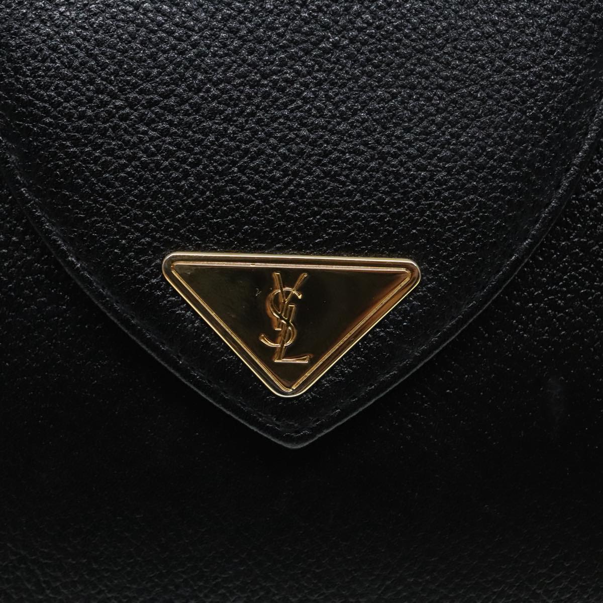 SAINT LAURENT Clutch Bag Leather Black Gold Auth 93386