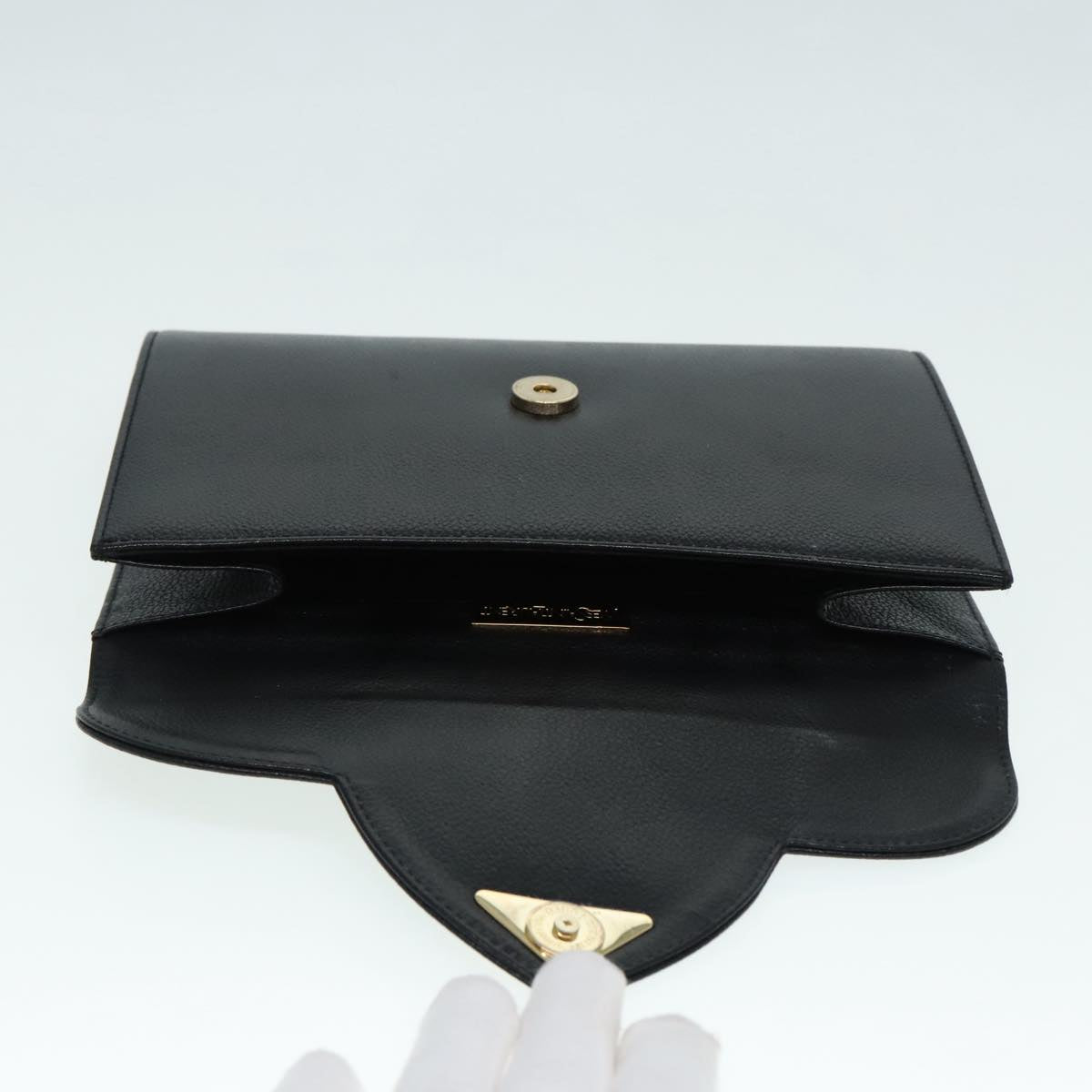 SAINT LAURENT Clutch Bag Leather Black Gold Auth 93386