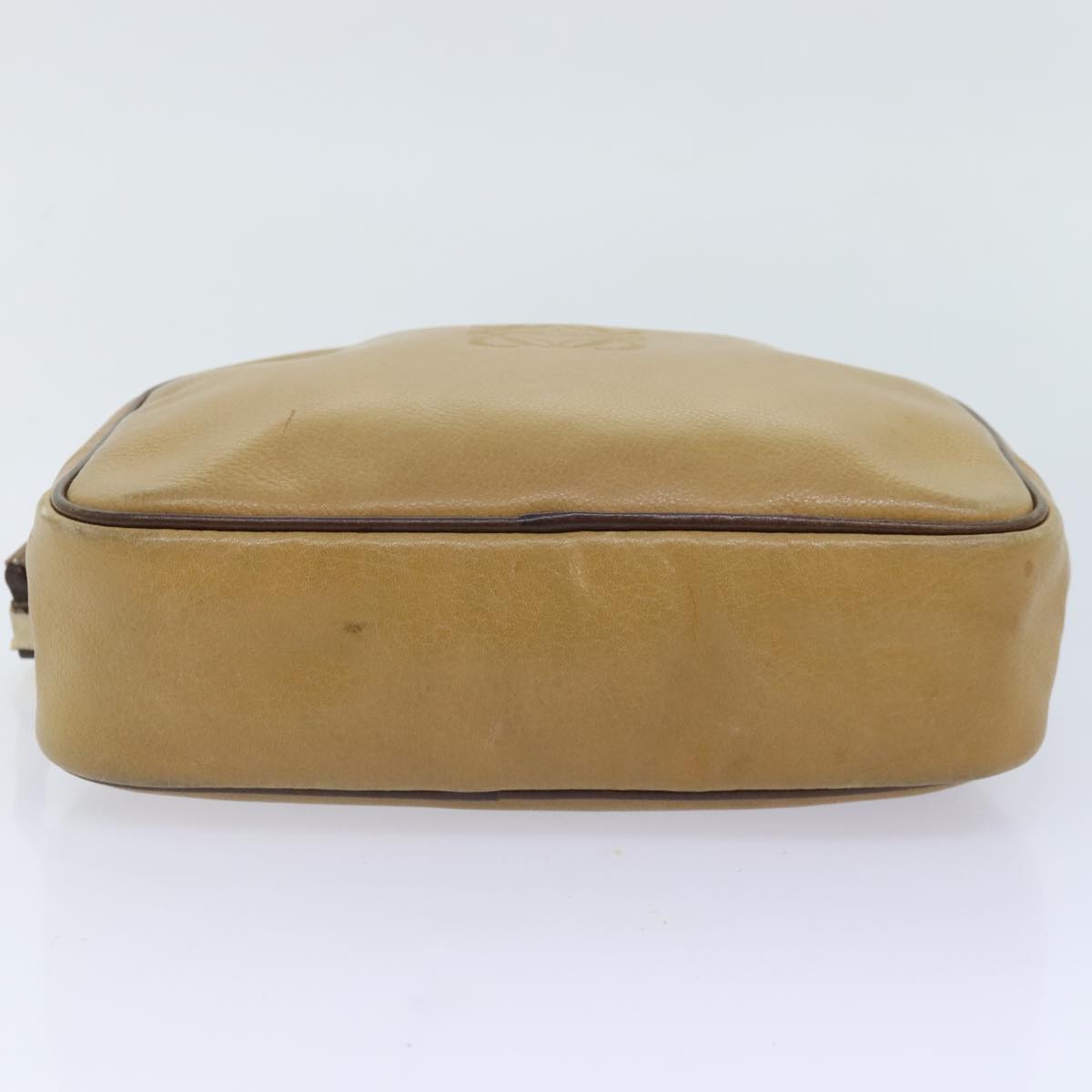 LOEWE Anagram Clutch Bag Leather Beige Brown Gold Auth 93389