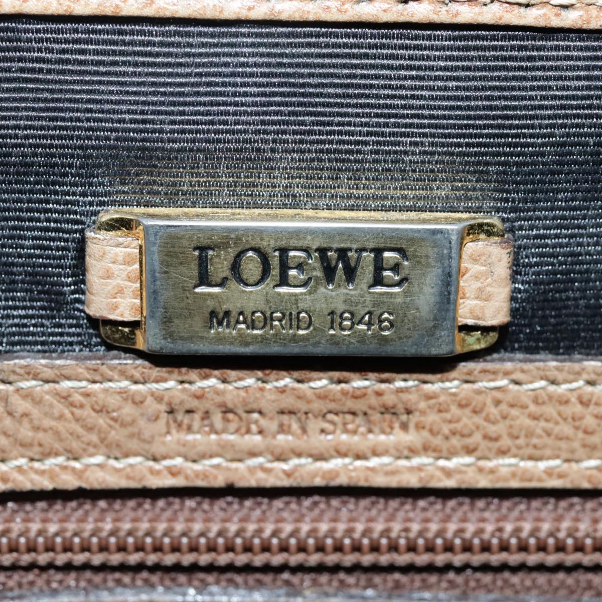 LOEWE Anagram Shoulder Bag Leather Brown Gold Auth 93390