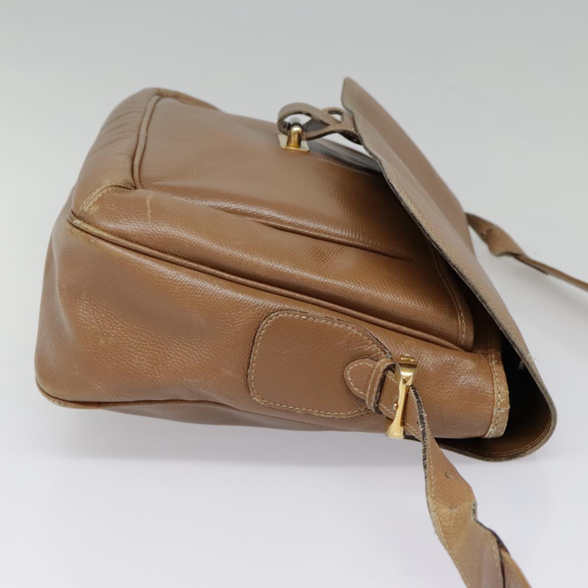 LOEWE Anagram Shoulder Bag Leather Brown Gold Auth 93390