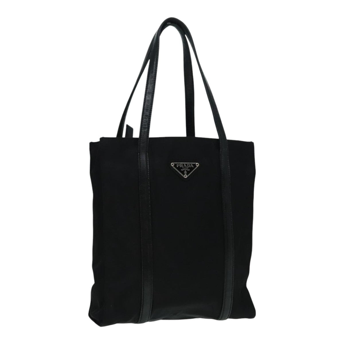 PRADA Tote Bag Nylon Black Silver Auth 93397