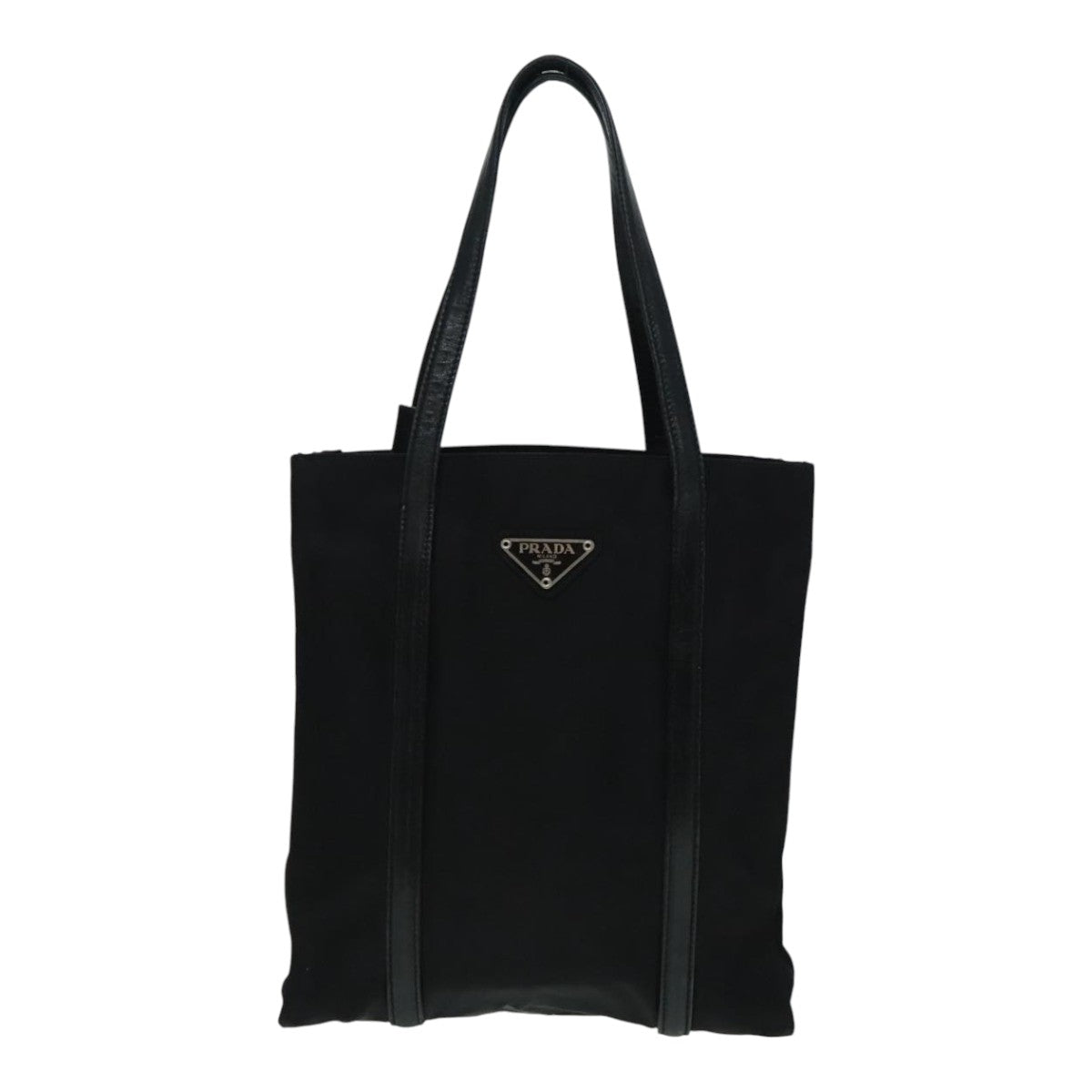 PRADA Tote Bag Nylon Black Silver Auth 93397