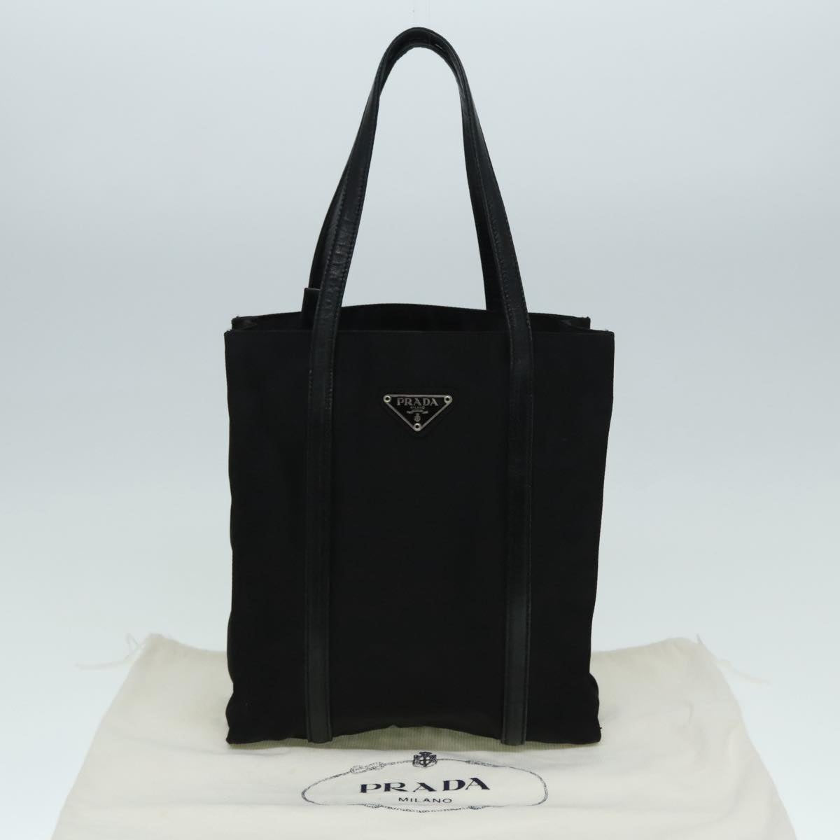 PRADA Tote Bag Nylon Black Silver Auth 93397