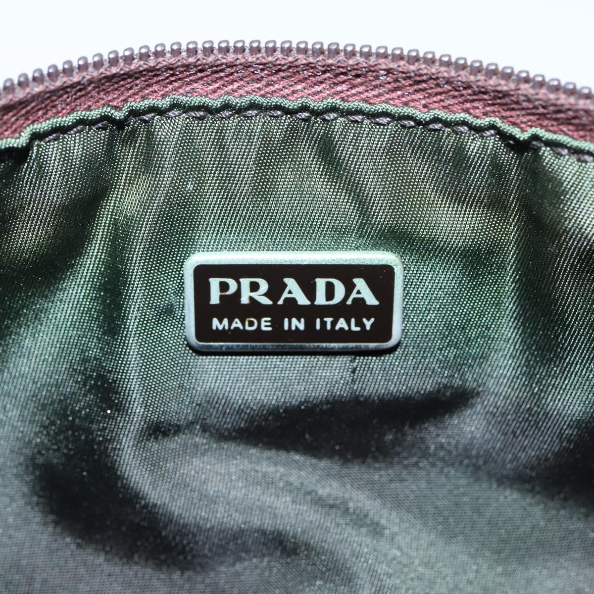 PRADA Accessory Pouch Nylon Green Silver Auth 93400