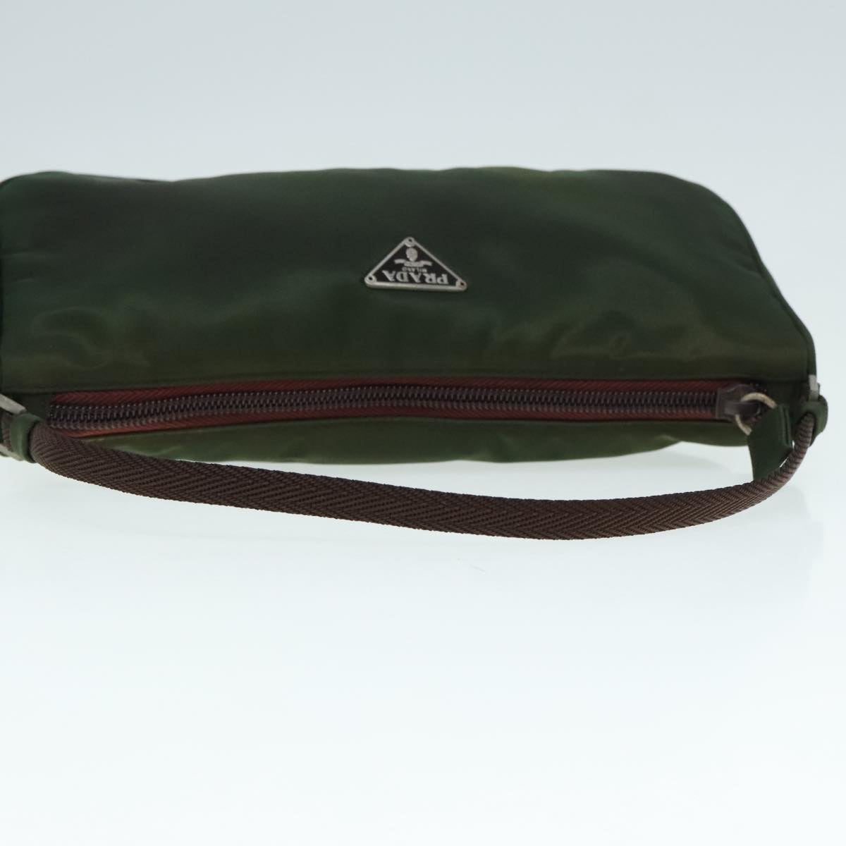 PRADA Accessory Pouch Nylon Green Silver Auth 93400