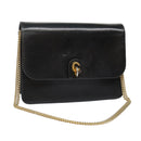 Christian Dior Chain Shoulder Bag Leather Black Gold Auth 93401-1