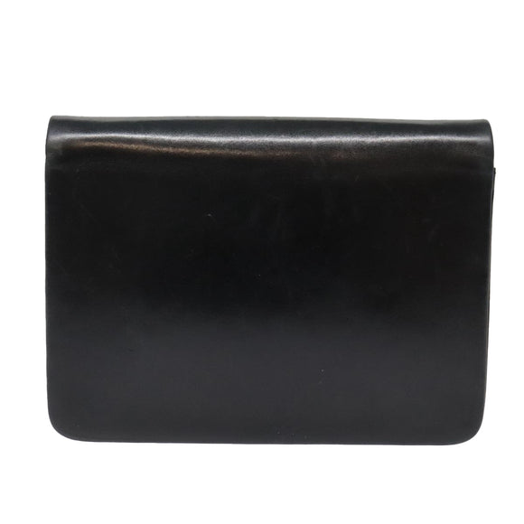 Christian Dior Chain Shoulder Bag Leather Black Gold Auth 93401