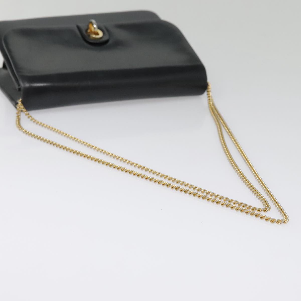 Christian Dior Chain Shoulder Bag Leather Black Gold Auth 93401