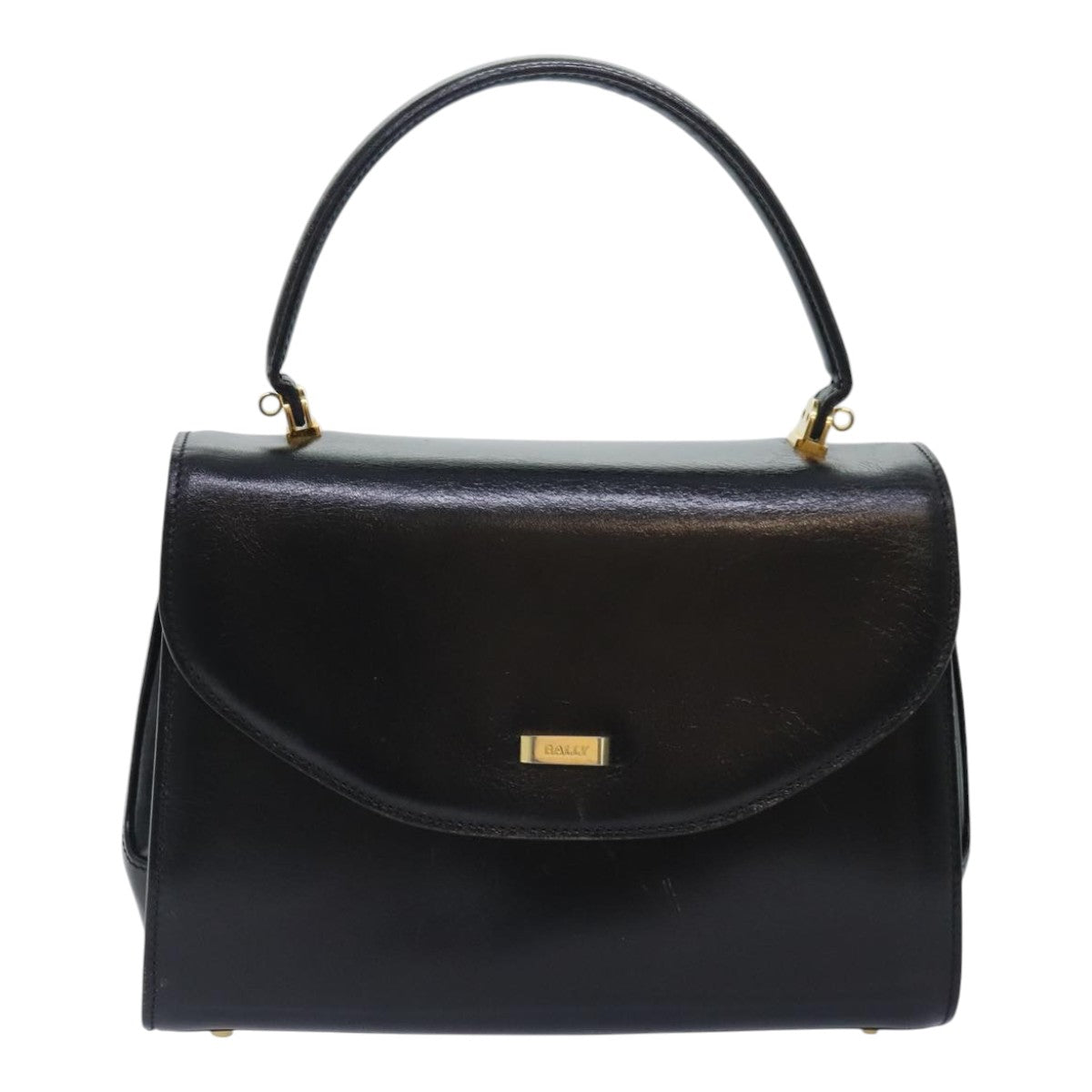 BALLY Hand Bag Leather Black Gold Auth 93404