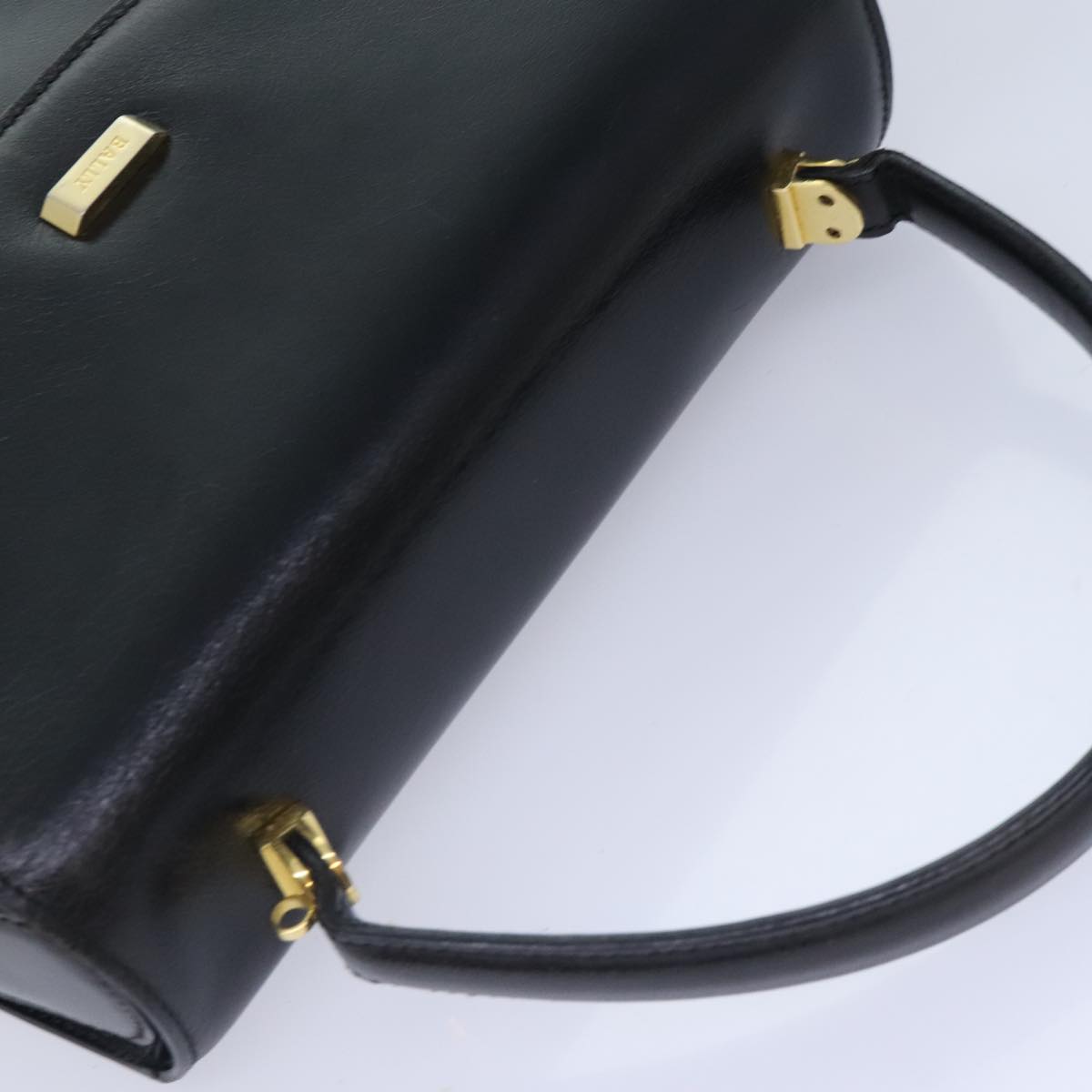 BALLY Hand Bag Leather Black Gold Auth 93404