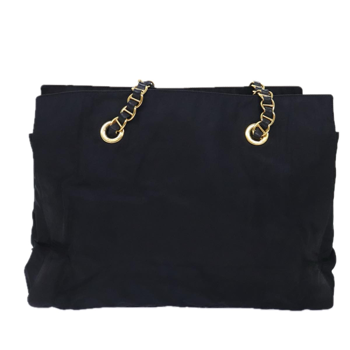 PRADA Chain Tote Bag Nylon Black Gold Auth 93405 - 0