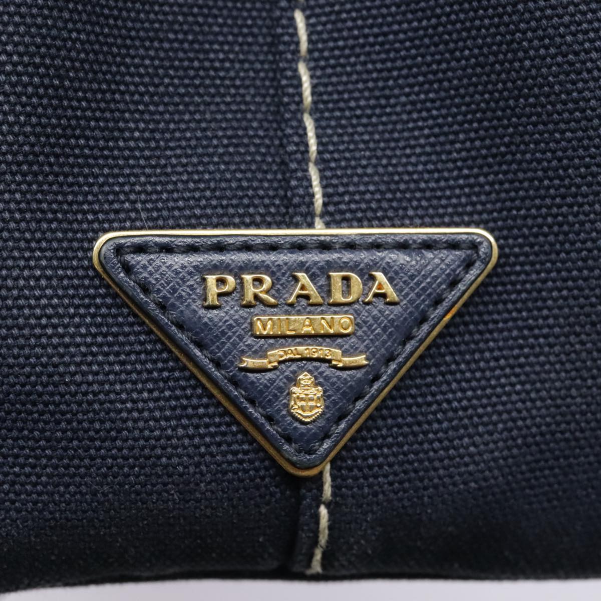 PRADA Canapa PM Hand Bag Canvas Navy Gold Auth 93409