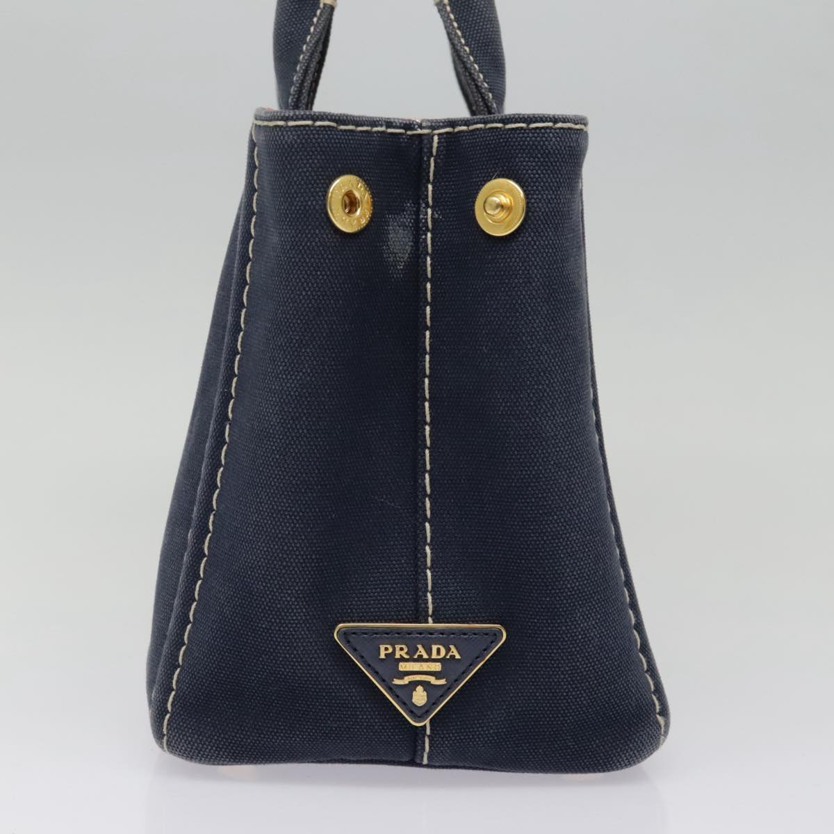 PRADA Canapa PM Hand Bag Canvas Navy Gold Auth 93409