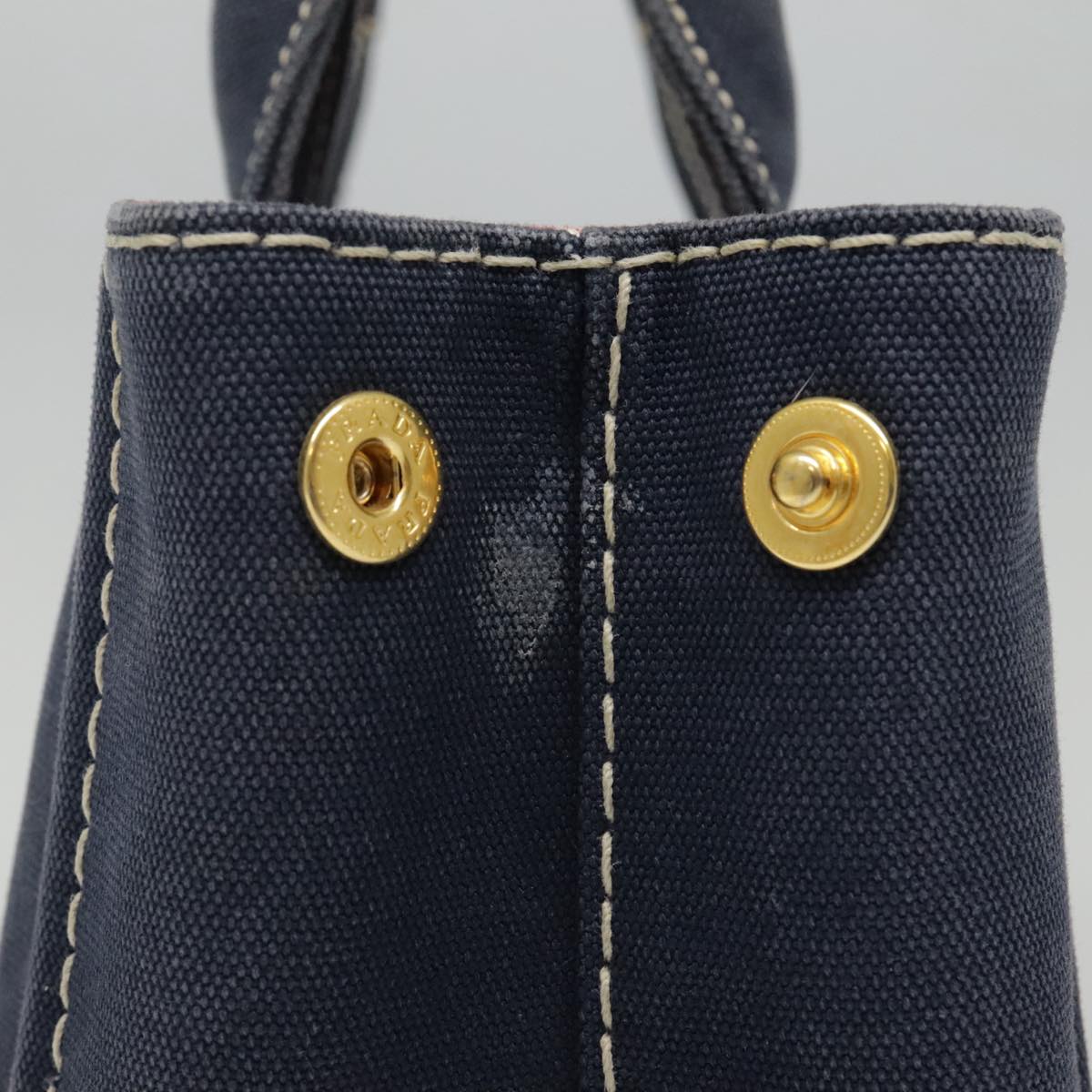 PRADA Canapa PM Hand Bag Canvas Navy Gold Auth 93409