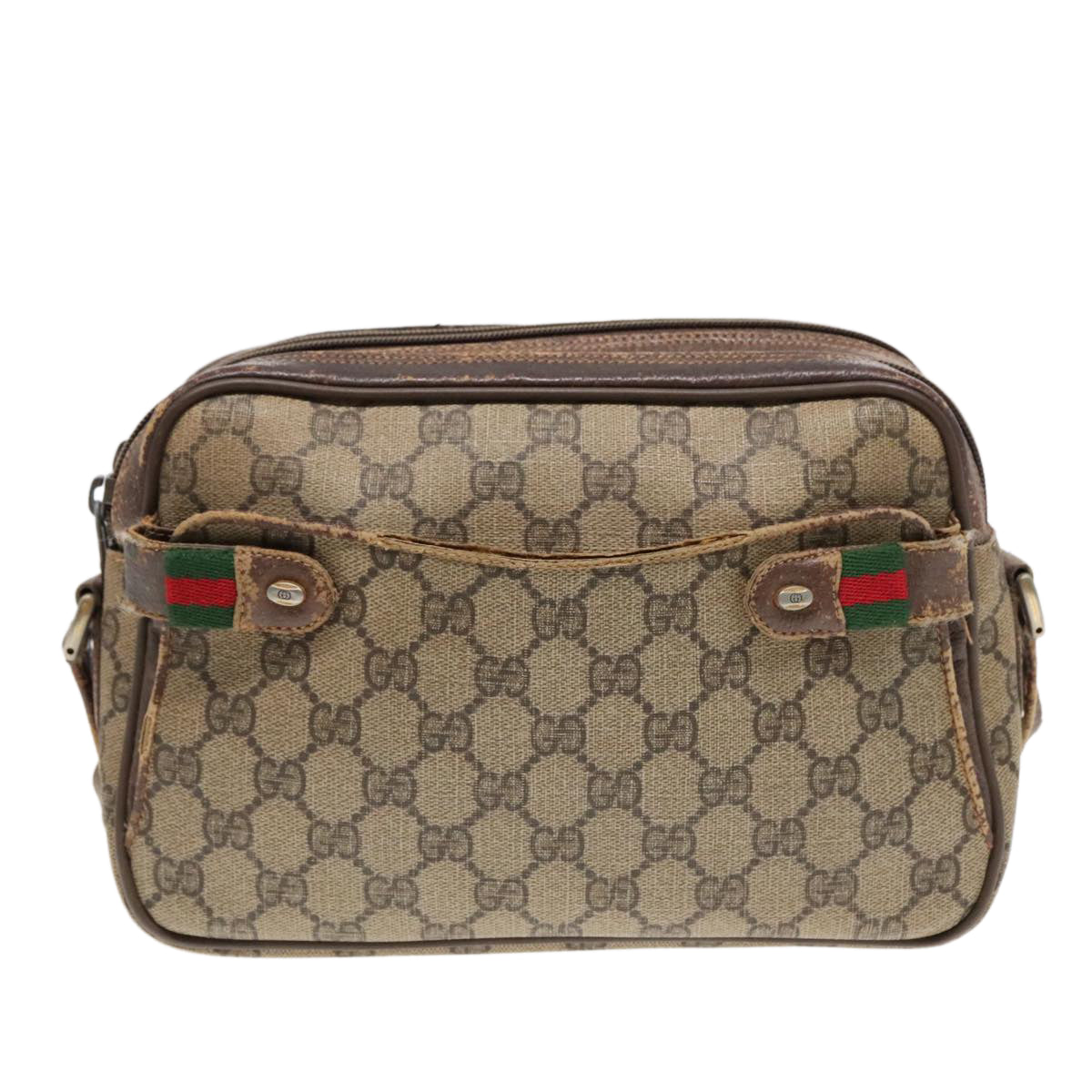 GUCCI GG Supreme Web Sherry Line Shoulder Bag PVC Beige Red Green Auth 93413