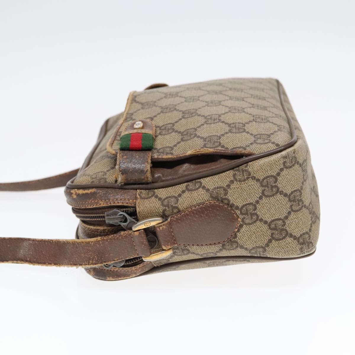 GUCCI GG Supreme Web Sherry Line Shoulder Bag PVC Beige Red Green Auth 93413