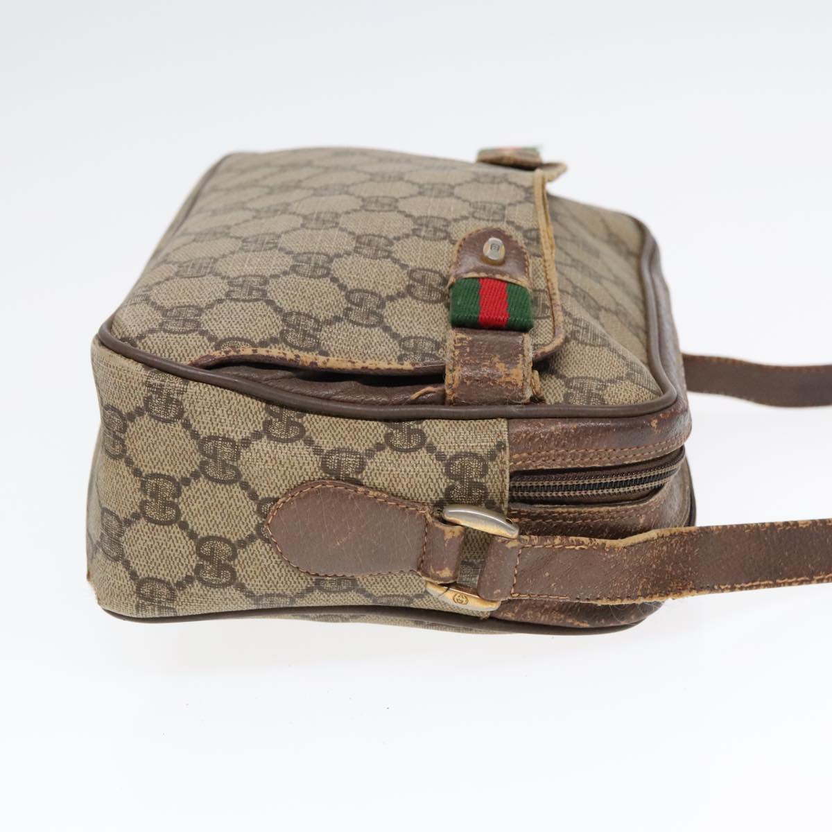 GUCCI GG Supreme Web Sherry Line Shoulder Bag PVC Beige Red Green Auth 93413