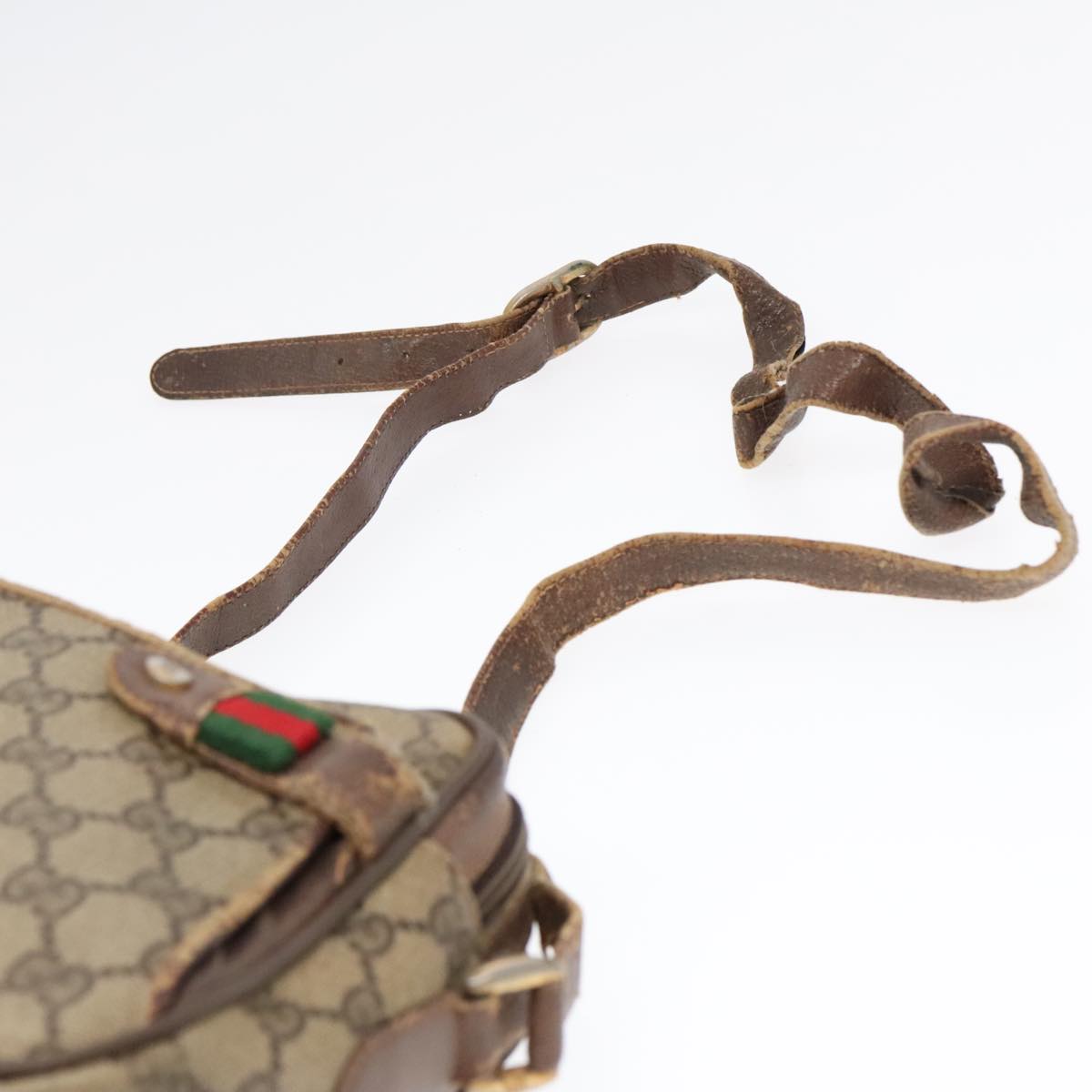 GUCCI GG Supreme Web Sherry Line Shoulder Bag PVC Beige Red Green Auth 93413