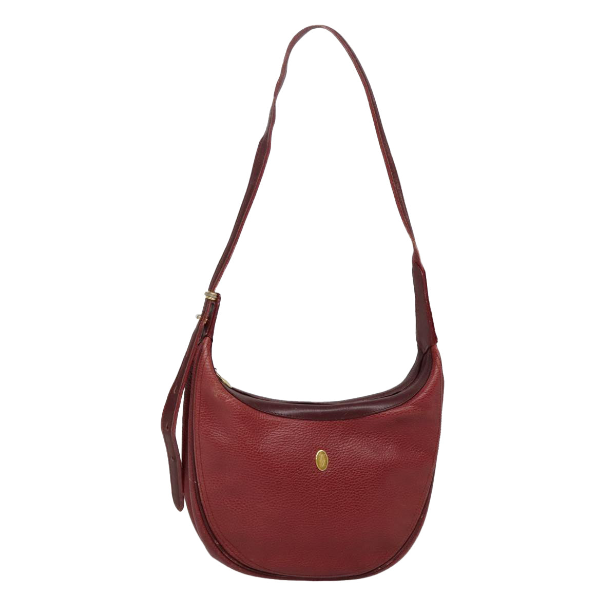 CARTIER Shoulder Bag Leather Bordeaux Gold Auth 93416