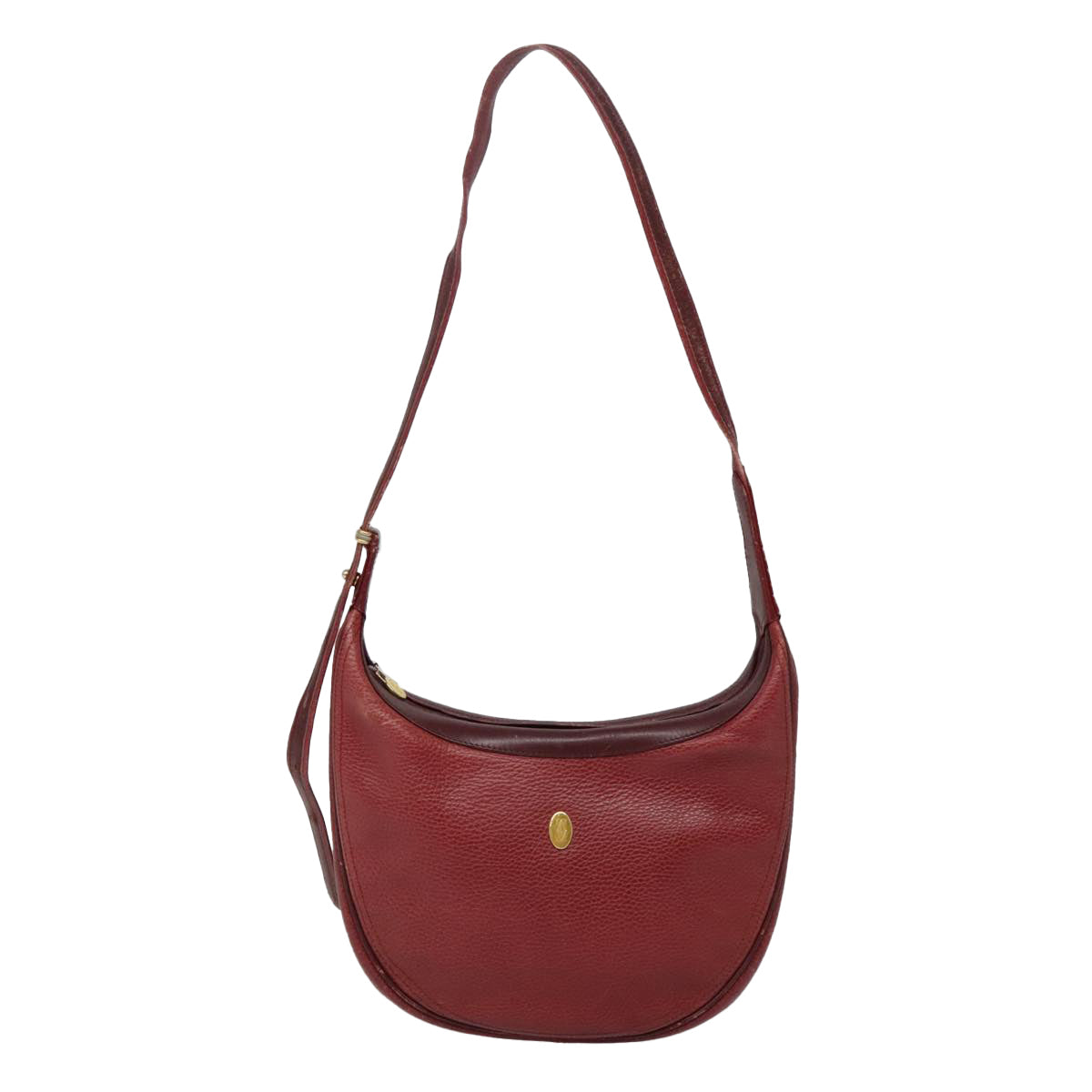 CARTIER Shoulder Bag Leather Bordeaux Gold Auth 93416 - 0