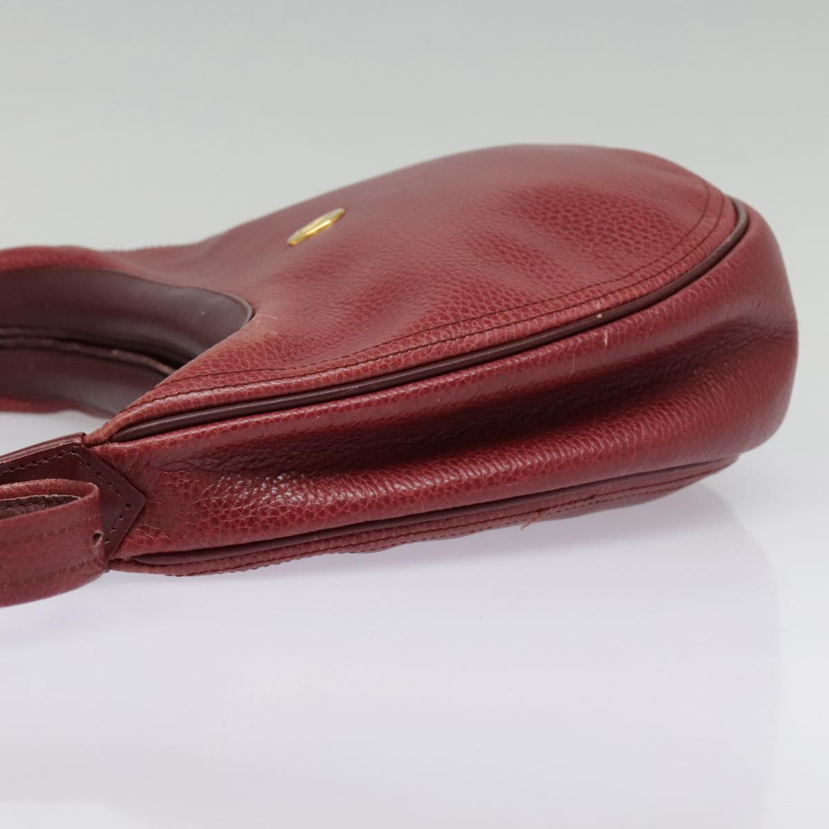 CARTIER Shoulder Bag Leather Bordeaux Gold Auth 93416