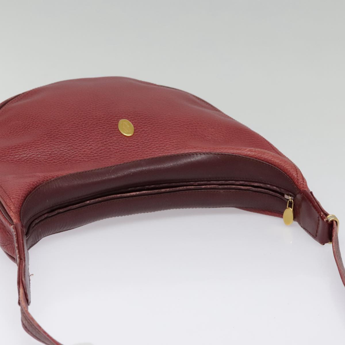 CARTIER Shoulder Bag Leather Bordeaux Gold Auth 93416