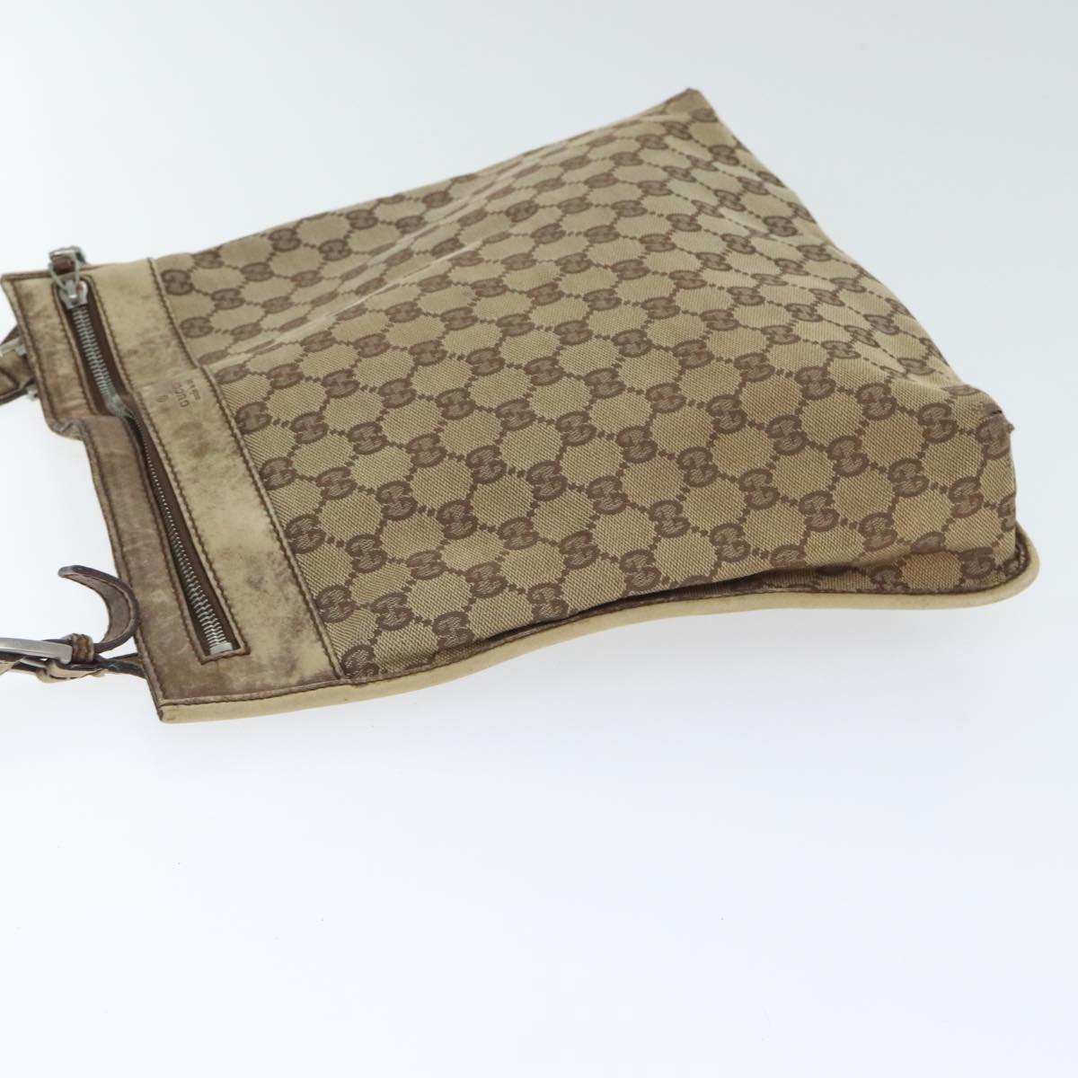 GUCCI GG Canvas Shoulder Bag Beige Silver 001165 Auth 93426