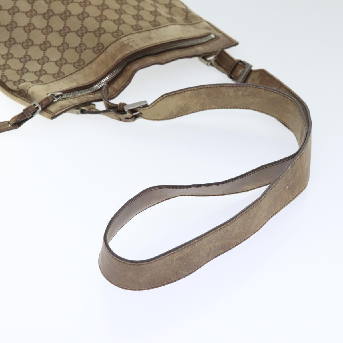 GUCCI GG Canvas Shoulder Bag Beige Silver 001165 Auth 93426