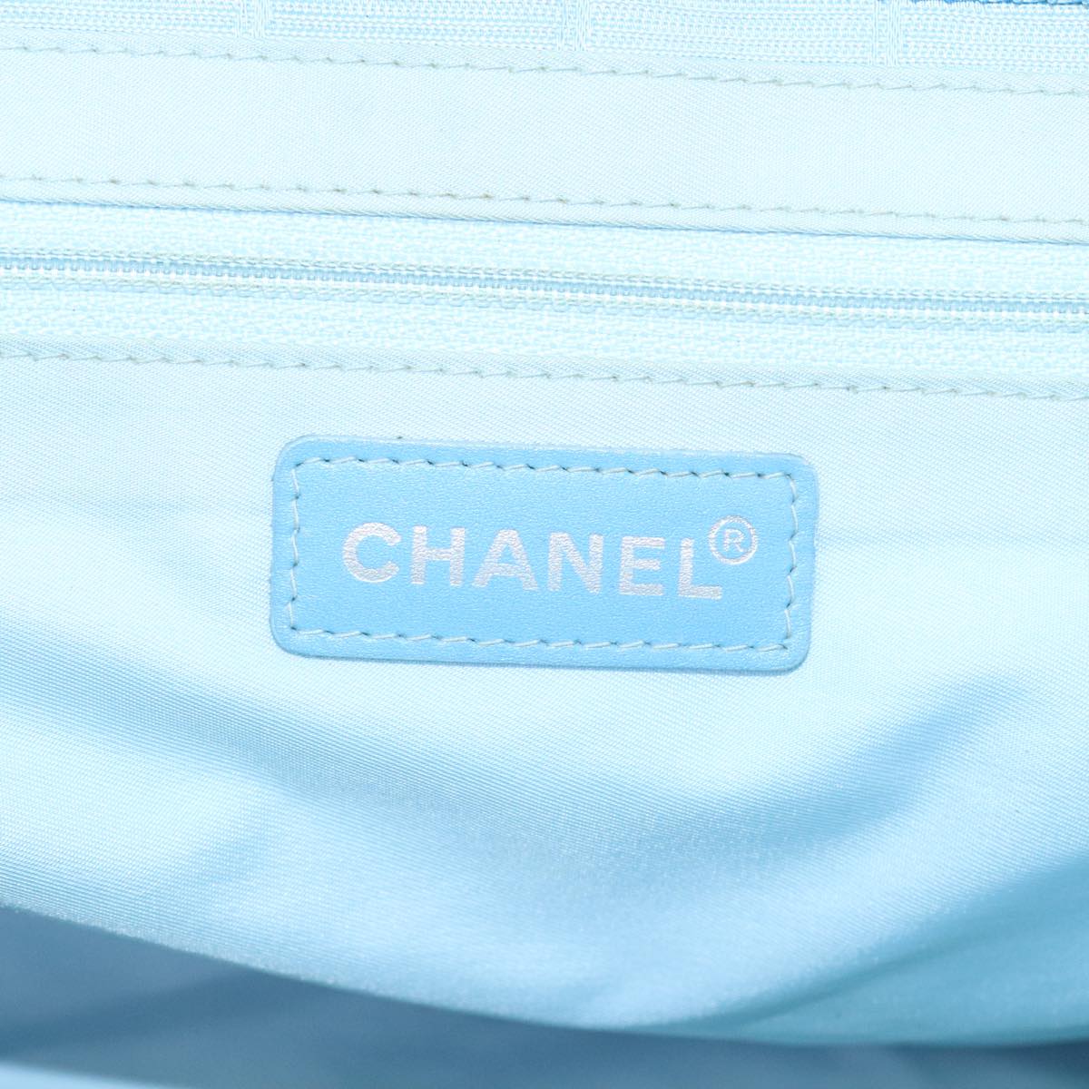 CHANEL New Travel Line Tote Bag Nylon Leather Baby Blue Silver CC Auth 93431