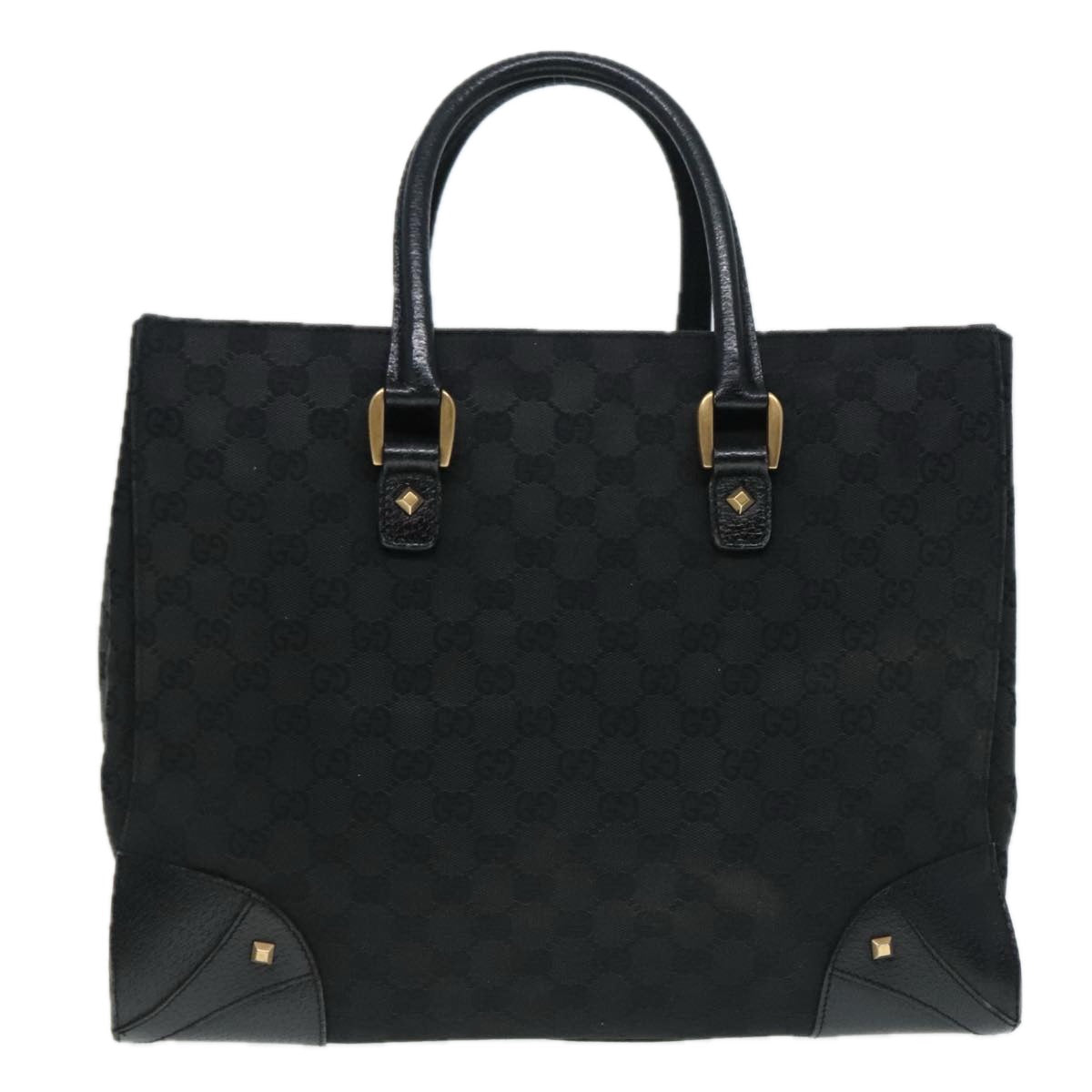 GUCCI GG Canvas Tote Bag Black Gold 120897 Auth 93444