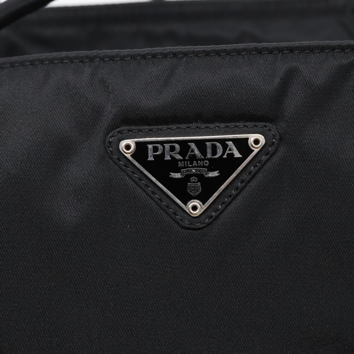 PRADA Tote Bag Nylon Black Silver Auth 93447