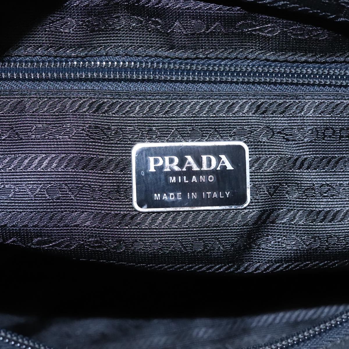 PRADA Tote Bag Nylon Black Silver Auth 93447