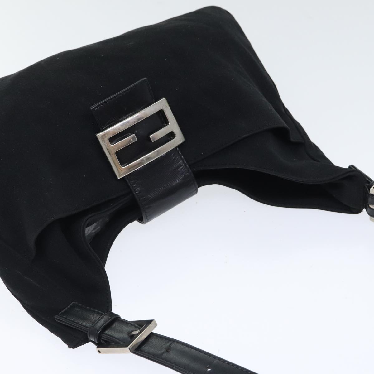 FENDI Mamma Baguette Shoulder Bag Nylon Black Silver Auth 93465