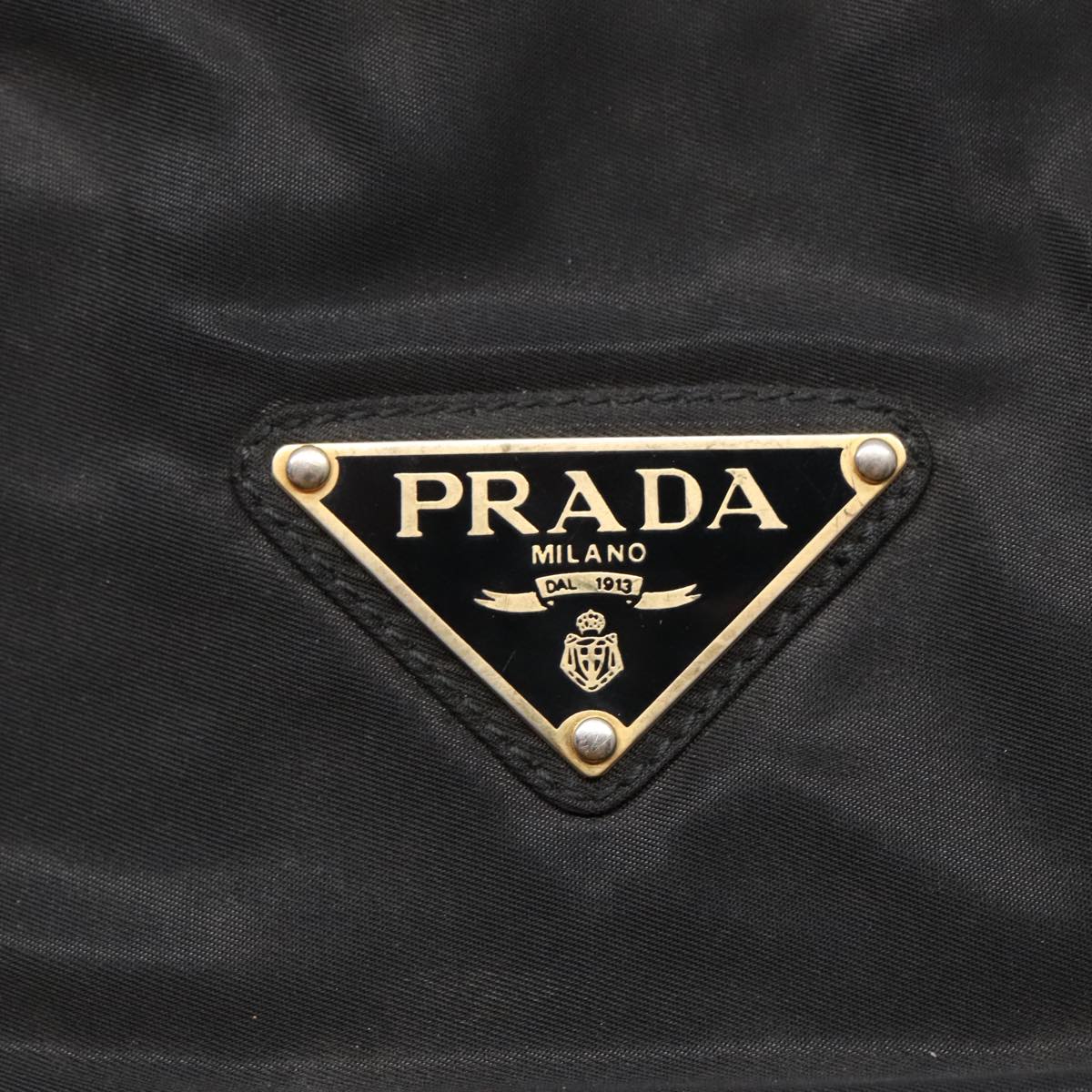 PRADA Chain Tote Bag Nylon Black Gold Auth 93471