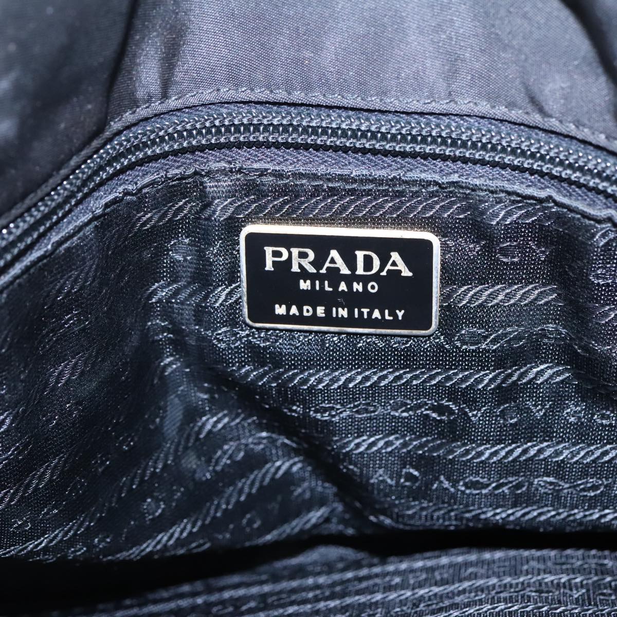 PRADA Chain Tote Bag Nylon Black Gold Auth 93471