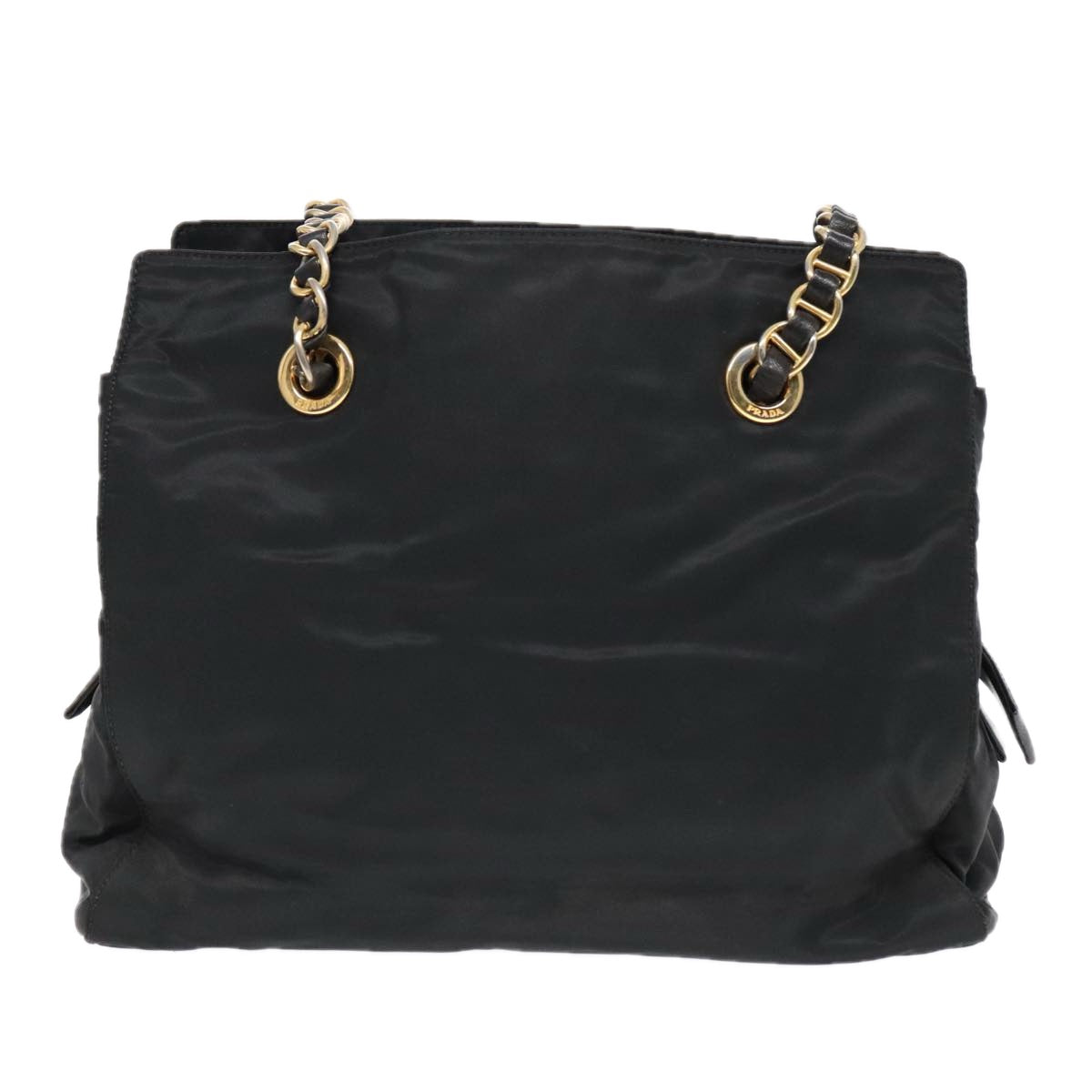 PRADA Chain Tote Bag Nylon Black Gold Auth 93471 - 0