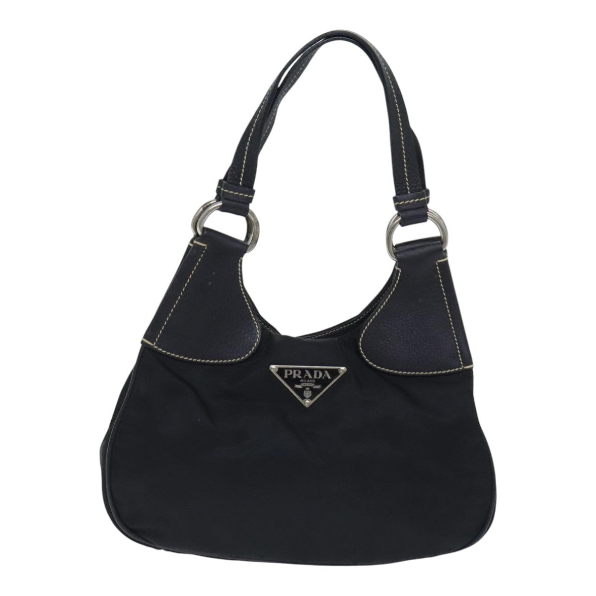 PRADA Hand Bag Nylon Black Silver Auth 93474