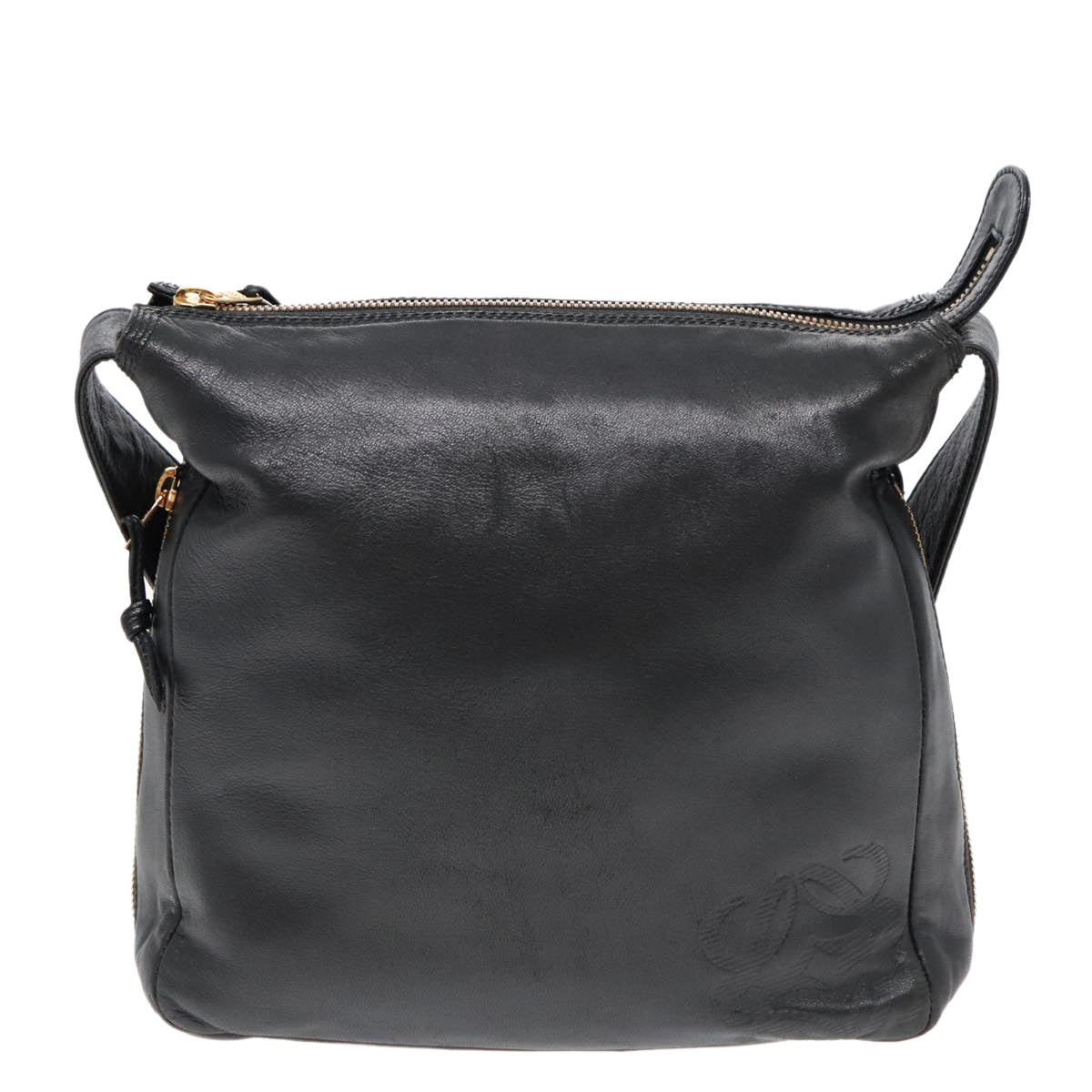 LOEWE Anagram Shoulder Bag Leather Black Auth 93483